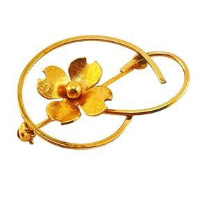 Van Dell 14K Gold Filled Dogwood Pin Brooch Textured Metal and Open Scroll